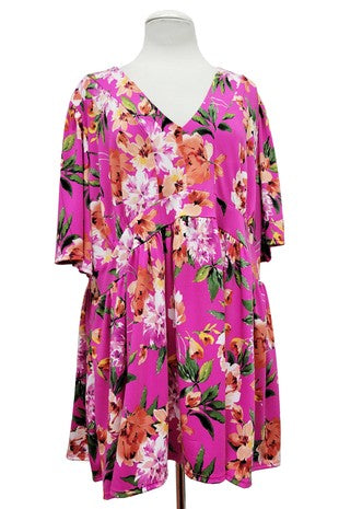 100 PSS {Friend Of Mine} Fuchsia Floral Babydoll Top EXTENDED PLUS SIZE 3X 4X 5X