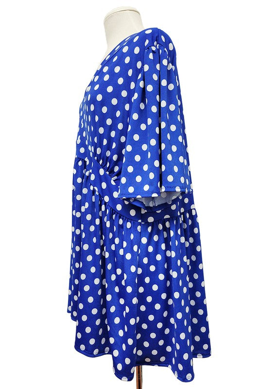 100 PSS {Royal News} Blue White Polka Dot Babydoll Top EXTENDED PLUS SIZE 3X 4X 5X