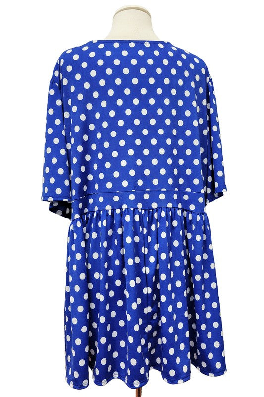 100 PSS {Royal News} Blue White Polka Dot Babydoll Top EXTENDED PLUS SIZE 3X 4X 5X