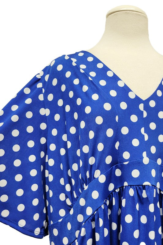 100 PSS {Royal News} Blue White Polka Dot Babydoll Top EXTENDED PLUS SIZE 3X 4X 5X