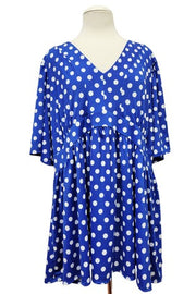100 PSS {Royal News} Blue White Polka Dot Babydoll Top EXTENDED PLUS SIZE 3X 4X 5X