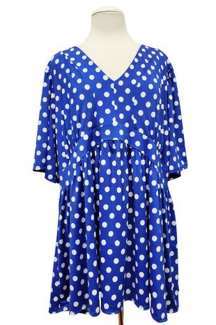 100 PSS {Royal News} Blue White Polka Dot Babydoll Top EXTENDED PLUS SIZE 3X 4X 5X