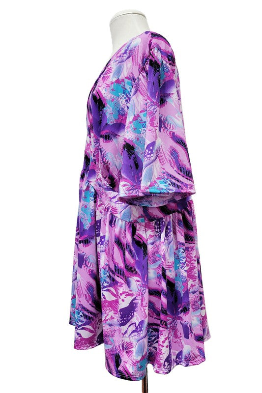 100 PSS {Stand Out} Purple Abstract Print Babydoll Top EXTENDED PLUS SIZE 3X 4X 5X