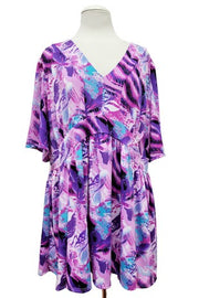 100 PSS {Stand Out} Purple Abstract Print Babydoll Top EXTENDED PLUS SIZE 3X 4X 5X
