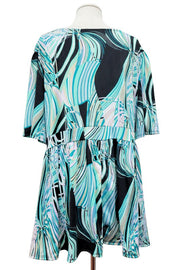 100 PSS {Modern Art} Black Mint Abstract Babydoll Top EXTENDED PLUS SIZE 3X 4X 5X