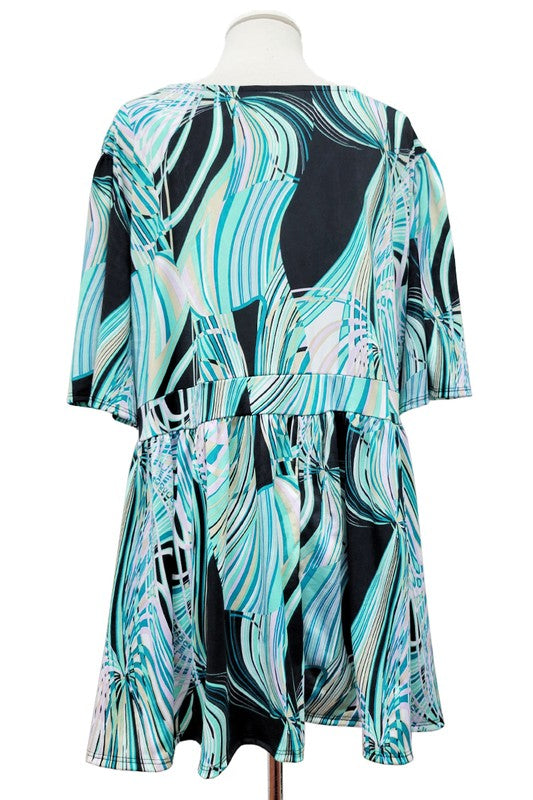 100 PSS {Modern Art} Black Mint Abstract Babydoll Top EXTENDED PLUS SIZE 3X 4X 5X