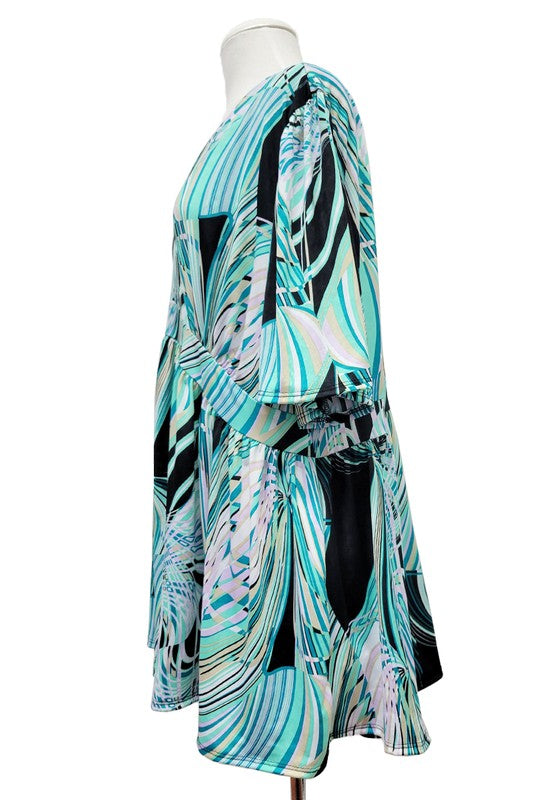 100 PSS {Modern Art} Black Mint Abstract Babydoll Top EXTENDED PLUS SIZE 3X 4X 5X