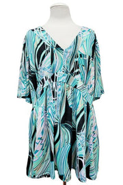 100 PSS {Modern Art} Black Mint Abstract Babydoll Top EXTENDED PLUS SIZE 3X 4X 5X