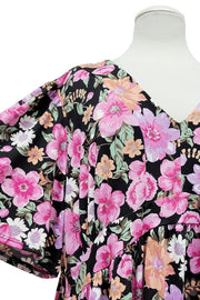 100 PSS {Simple Beauty} Black Pink Floral Babydoll Top EXTENDED PLUS SIZE 3X 4X 5X