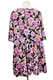 100 PSS {Simple Beauty} Black Pink Floral Babydoll Top EXTENDED PLUS SIZE 3X 4X 5X