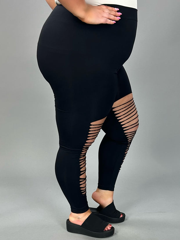 BT-99  "BOZZOLO" Solid Black Leggings with Slits in Front
