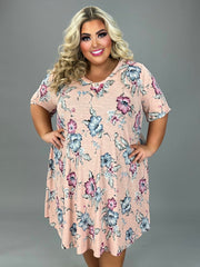 86 PSS {Breathing Easy} Blush Floral V-Neck Dress EXTENDED PLUS SIZE 3X 4X 5X