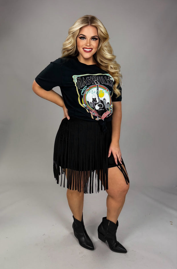 BT {Iconic Entrance} VOCAL Black Skirt w/ Fringe Detail