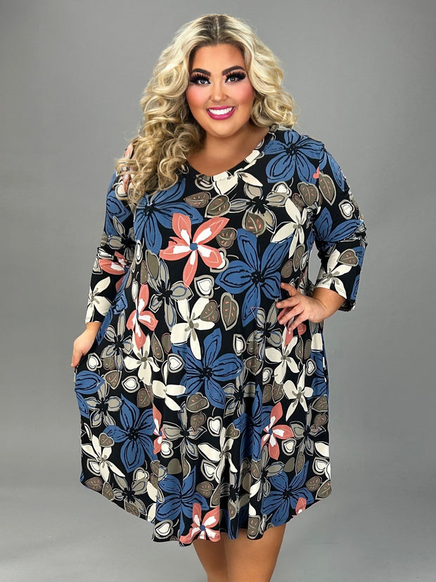 54 PQ {Be A Wildflower} Black Floral V-Neck Dress EXTENDED PLUS SIZE 3X 4X 5X