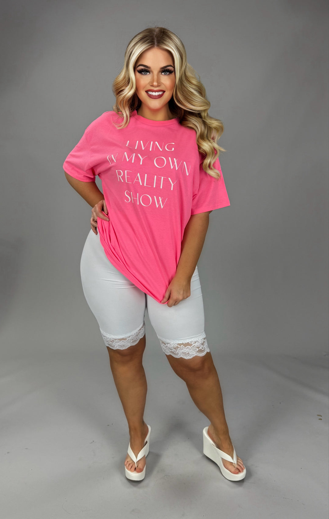 BT-R {Sassy and Fit} White Biker Shorts w/Lace Hem CURVY BRAND BT-R {Sassy and Fit} White Biker Shorts w/Lace Hem CURVY BRAND