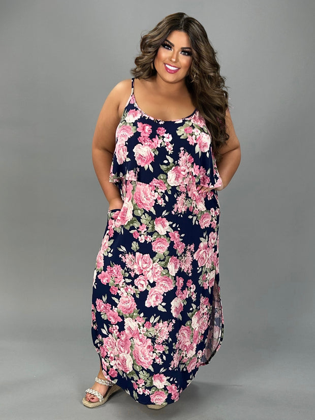LD-C {Keep Going On} Navy/Pink Floral Maxi Dress PLUS SIZE XL 2X 3X