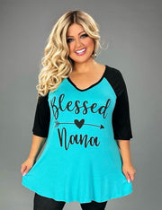 52 GT {Blessed Nana} Teal/Black Graphic Tee CURVY BRAND!!!  EXTENDED PLUS SIZE XL 2X 3X 4X 5X 6X