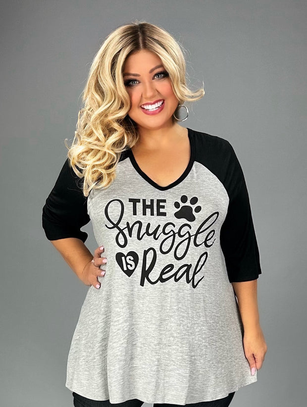 29 GT {The Snuggle Is Real} Grey/Black Graphic Tee CURVY BRAND!!!  EXTENDED PLUS SIZE XL 2X 3X 4X 5X 6X {May Size Down 1 Size}