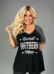 28 GT {Southern Mess} Black "Sweet Southern Mess" Graphic Tee CURVY BRAND!!!   EXTENDED PLUS SIZE XL 2X 3X 4X 5X 6X