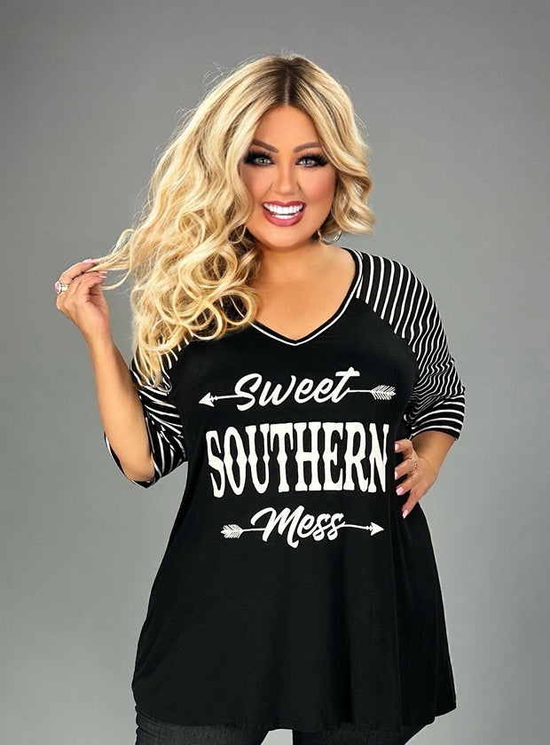 28 GT {Southern Mess} Black "Sweet Southern Mess" Graphic Tee CURVY BRAND!!!   EXTENDED PLUS SIZE XL 2X 3X 4X 5X 6X (May Size Down 1 Size)