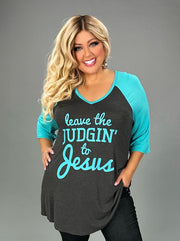 50 GT {Leave The Judgement} Charcoal Teal Graphic Tee CURVY BRAND!!!  EXTENDED PLUS SIZE XL 2X 3X 4X 5X 6X (May Size Down 1 Size)