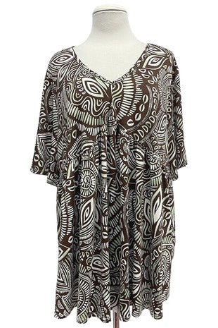 58 PSS {Becoming An Icon} Brown/Green Print V-Neck Top EXTENDED PLUS SIZE 3X 4X 5X