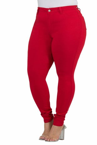 LEG-35 {Talk About It} Red Denim Skinny Jeans PLUS SIZE EXTENDED