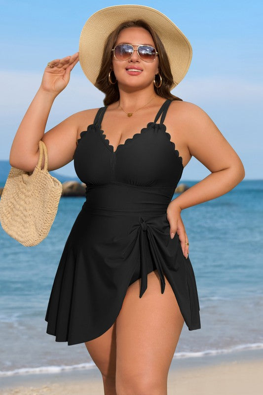 SWIM {Pool Ready} Black One Piece Swimsuit w/Side Tie EXTENDED PLUS SIZE 3X 4X