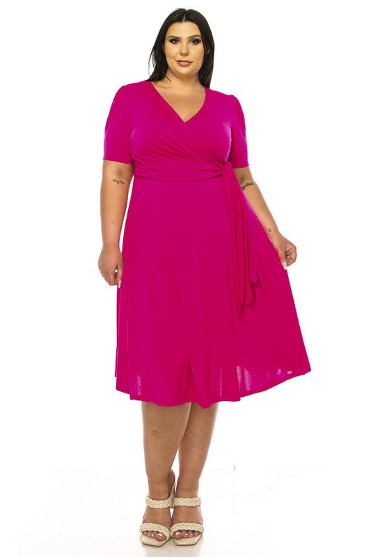 100 SSS {The Traveler} Hot Pink Faux Wrap Dress w/Side Tie PLUS SIZE XL 2X 3X