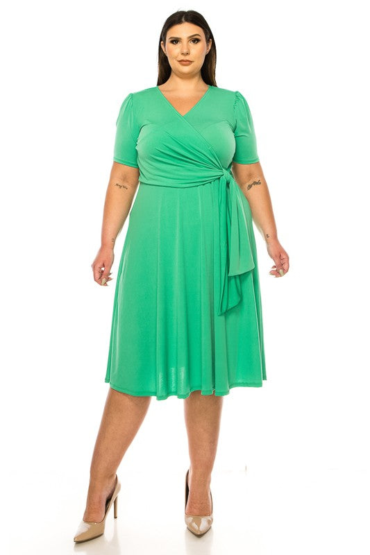 100 SSS {The Traveler} Kelly Green Faux Wrap Dress w/Side Tie PLUS SIZE XL 2X 3X
