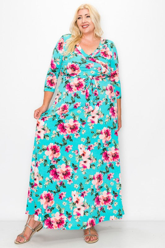 LD {A Great Start} Turquoise Faux Wrap Maxi Dress PLUS SIZE XL 2X 3X