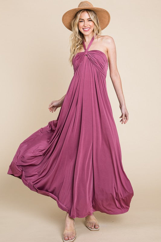 LD {Expressing Yourself} Dk Mauve Halter Maxi Dress PLUS SIZE XL 2X 3X