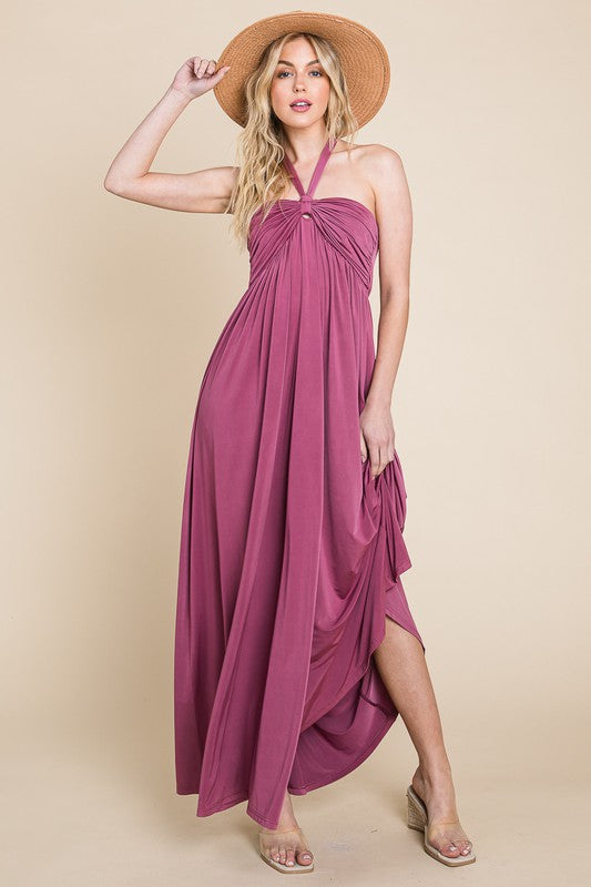 LD {Expressing Yourself} Dk Mauve Halter Maxi Dress PLUS SIZE XL 2X 3X
