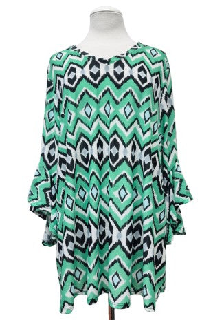 100 PQ {Hold The Green} Emerald Green Print V-Neck Top EXTENDED PLUS SIZE 4X 5X 6X