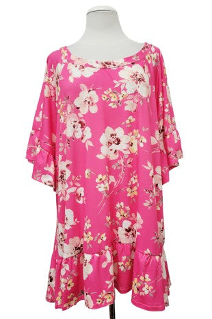 100 PSS {Meadow Views} Fuchsia Floral Tunic w/Frill Hem EXTENDED PLUS SIZE 4X 5X 6X