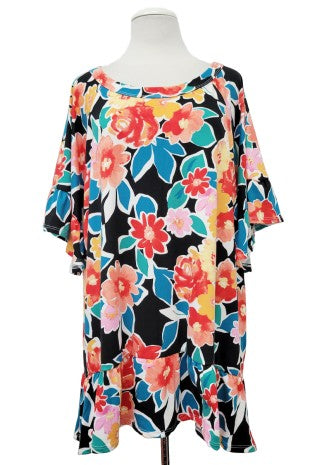 100 PSS {Beyond Expectations} Black Floral Print Tunic EXTENDED PLUS SIZE 4X 5X 6X