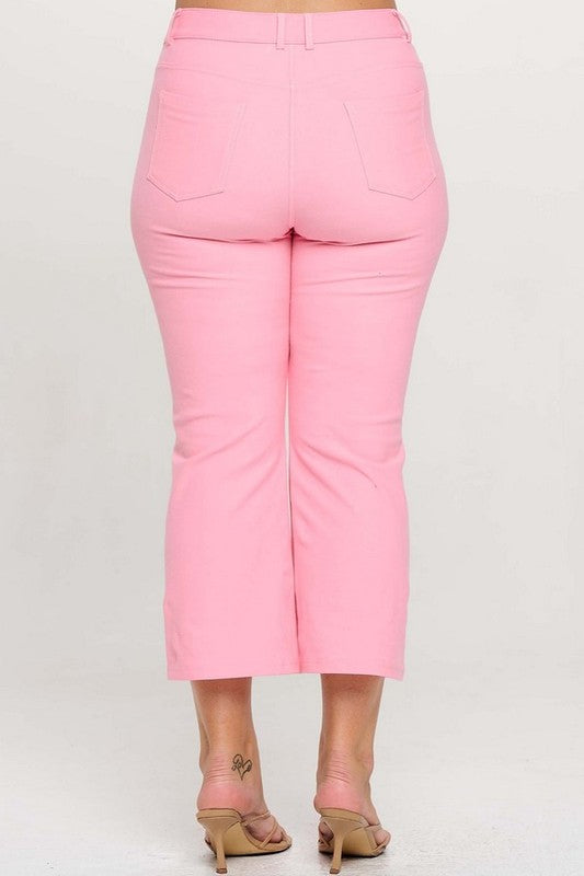 LEG-84 {A Little Flare} Pink Straight Leg Crop Pants PLUS SIZE XL 2X 3X