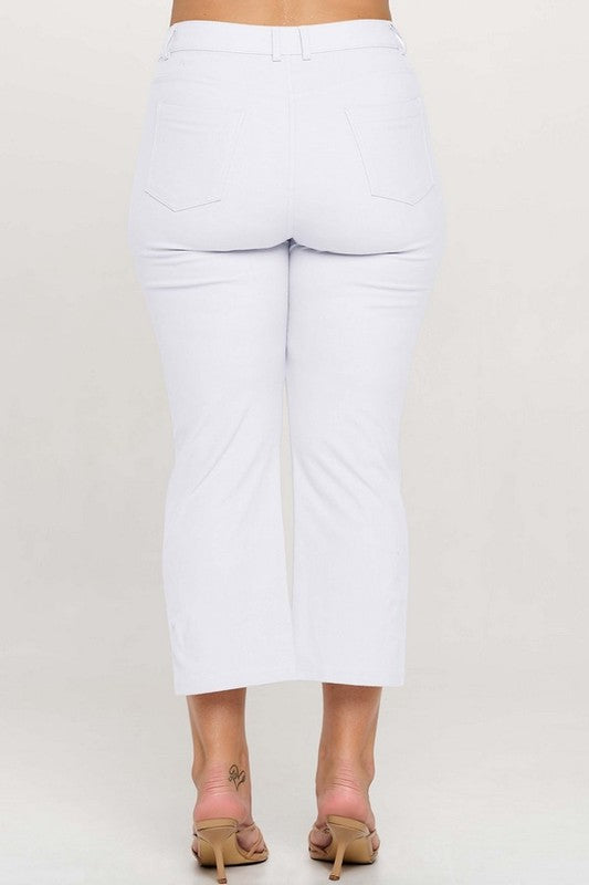 LEG-93 {A Little Flare} White Straight Leg Crop Pants PLUS SIZE XL 2X 3X