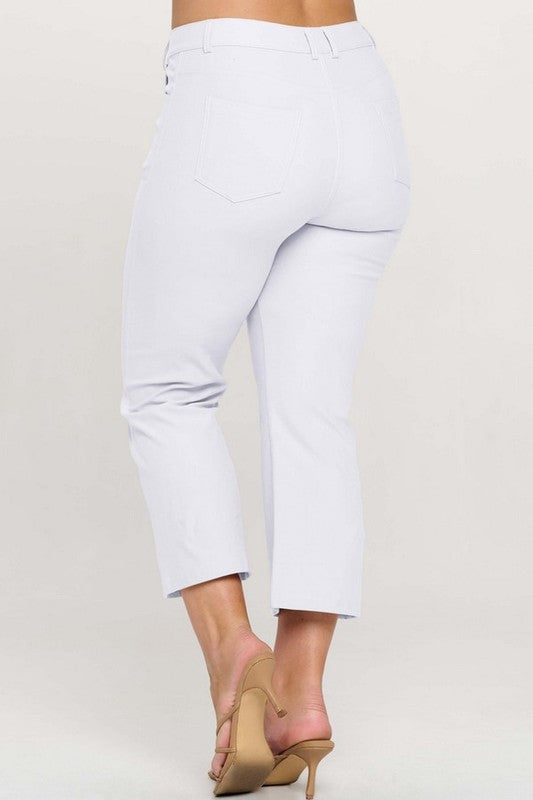 LEG-93 {A Little Flare} White Straight Leg Crop Pants PLUS SIZE XL 2X 3X