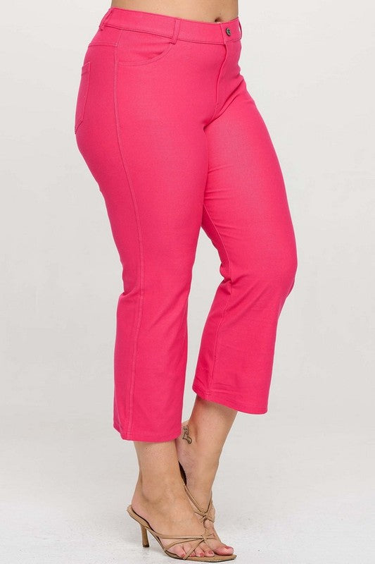 LEG-96 {A Little Flare} Fuchsia Straight Leg Crop Pants PLUS SIZE XL 2X 3X