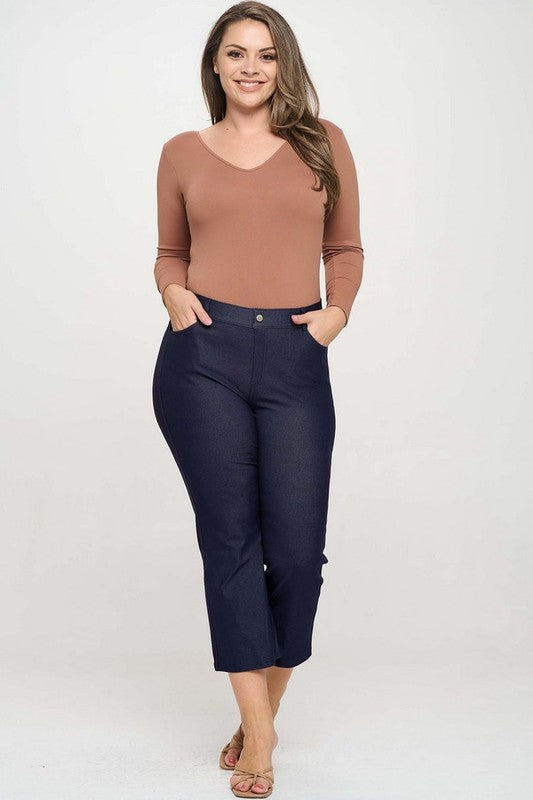 LEG-72 {A Little Flare} Navy Straight Leg Crop Pants PLUS SIZE XL 2X 3X
