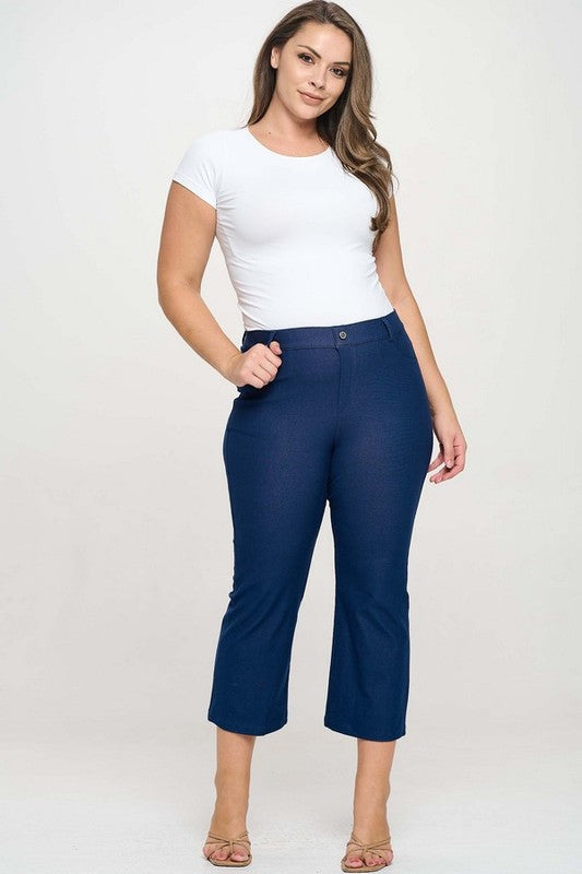 LEG-16 {A Little Flare} Denim Blue Straight Leg Crop Pants PLUS SIZE XL 2X 3X