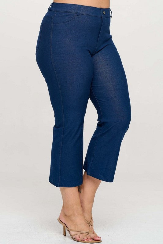 LEG-16 {A Little Flare} Denim Blue Straight Leg Crop Pants PLUS SIZE XL 2X 3X