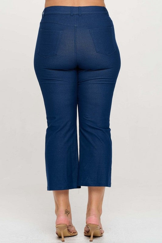 LEG-16 {A Little Flare} Denim Blue Straight Leg Crop Pants PLUS SIZE XL 2X 3X