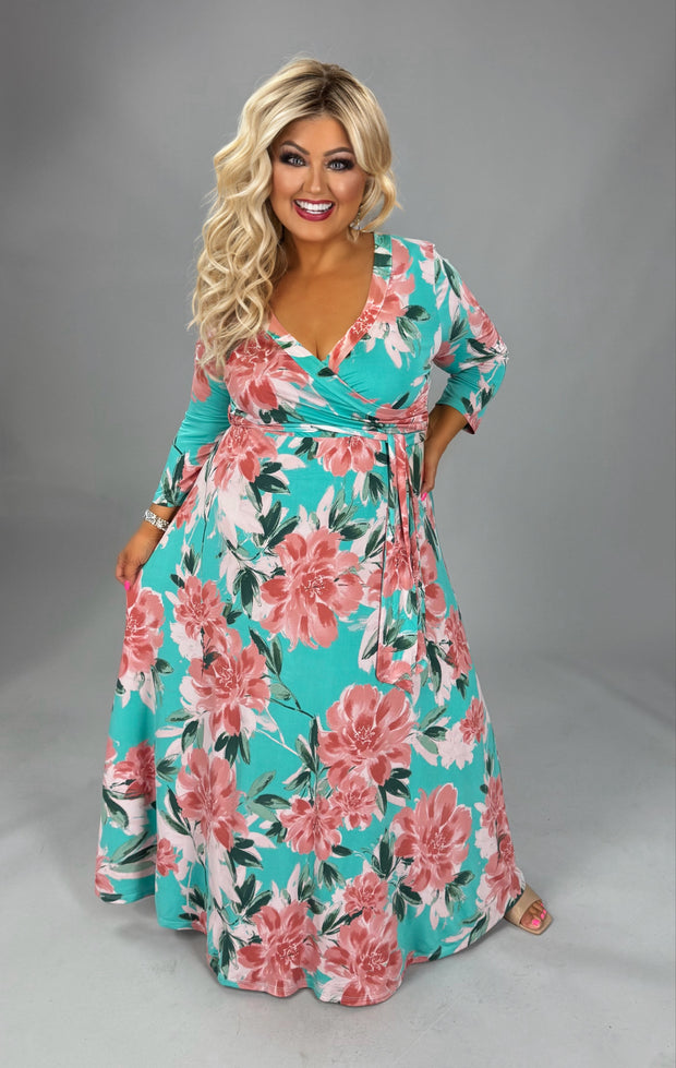 LD {Mint Jewel} Mint Floral Faux Wrap Maxi Dress PLUS SIZE XL 2X 3X Curvy Boutique Plus Size Clothing LD {Mint Jewel} Mint Floral Faux Wrap Maxi Dress PLUS SIZE XL 2X 3X Curvy Boutique Plus Size Clothing