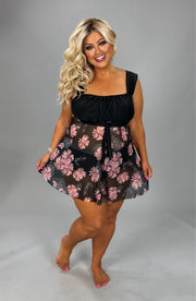SWIM {Lake Bound} Black/Coral Floral 2 Piece Swimsuit CW PLUS SIZE 3X