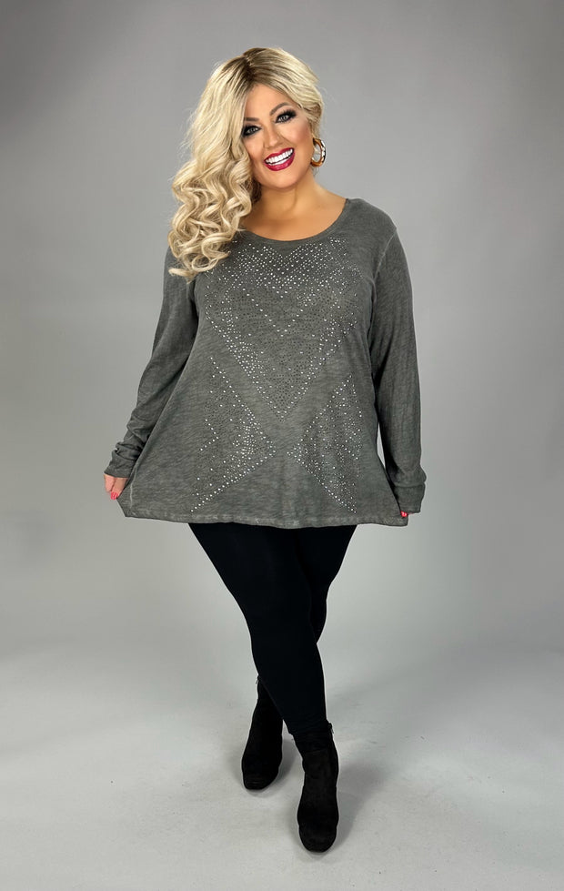 28 SD {Try And Try Again} VOCAL Charcoal Top w/ Studs PLUS SIZE XL 2X 3X