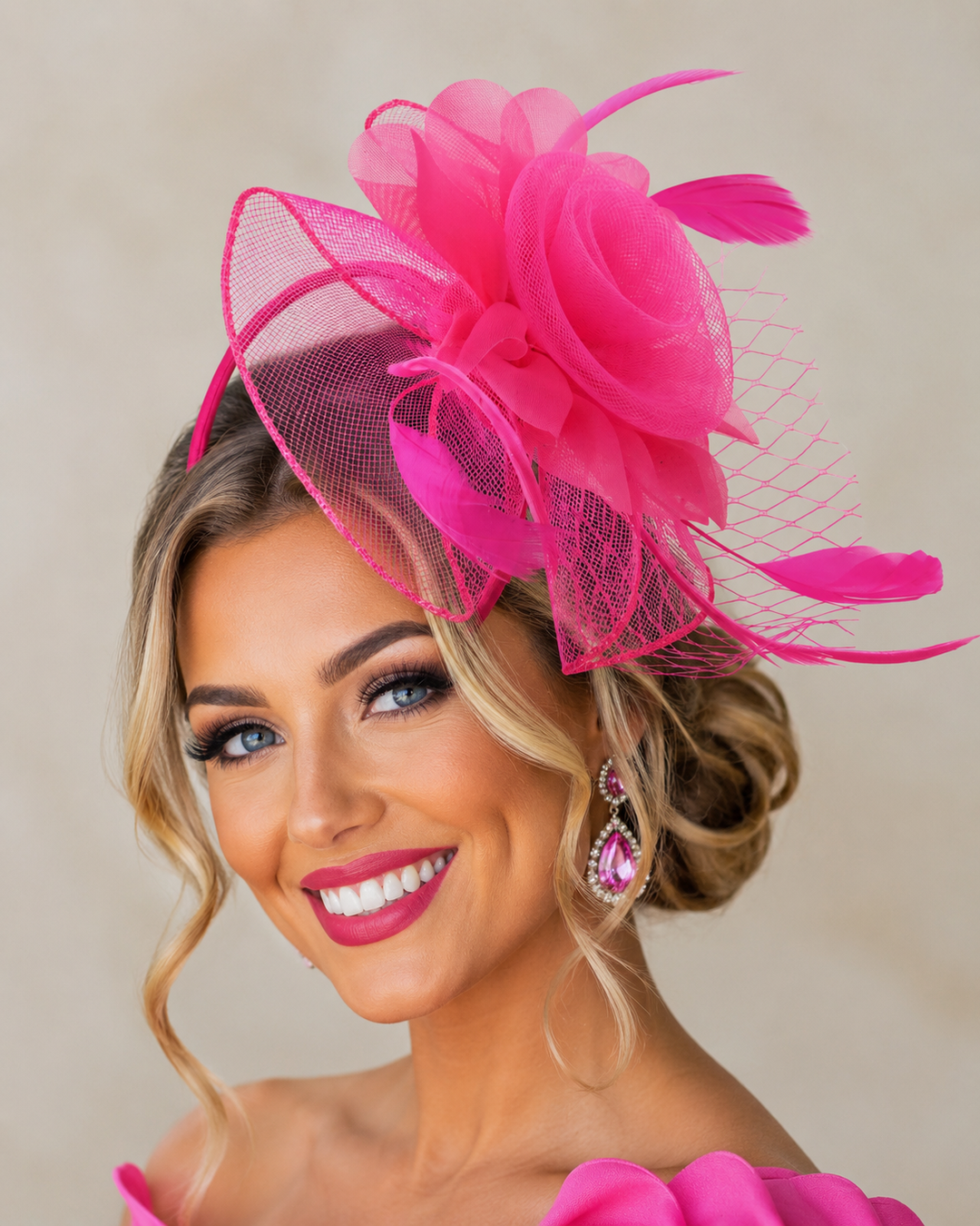 HAT {Pink Prestige} Hot Pink Fascinator Headband – Curvy  display picture 3