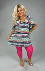 100 PSS {Art Deco} Multi Mosaic Print Flutter Sleeve Top EXTENDED PLUS SIZE 2X 3X 4X  TRUE TO SIZE!!