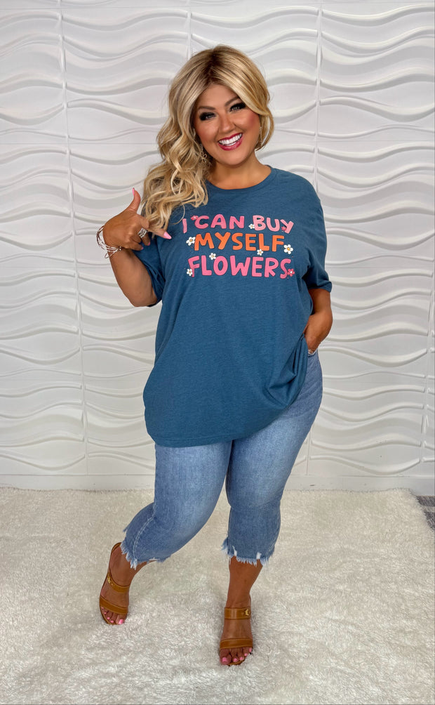 89 GT {I Can Buy Myself Flowers} Heather TEAL Graphic Tee PLUS SIZE 3X